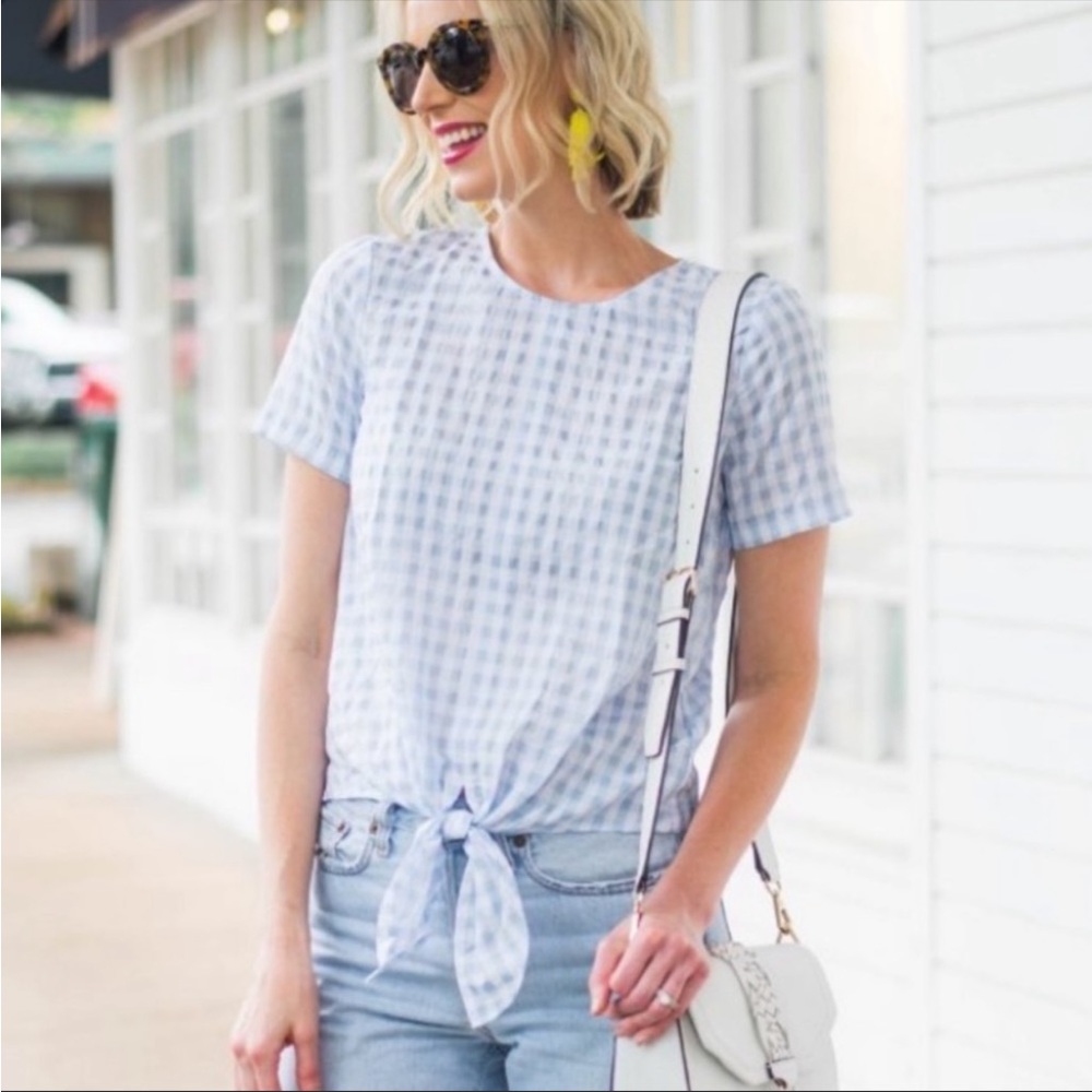 FINAL PRICE Madewell Button Back Tie Tee In Gingham Check Short Sleeve